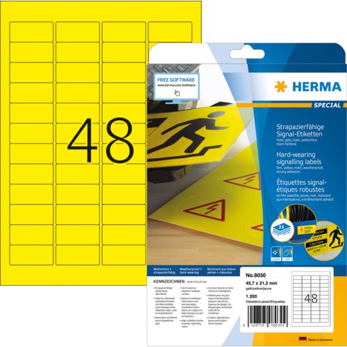 Folien-Etikett, gelb, matt, mit Rand / Eckenrundung, HERMA
